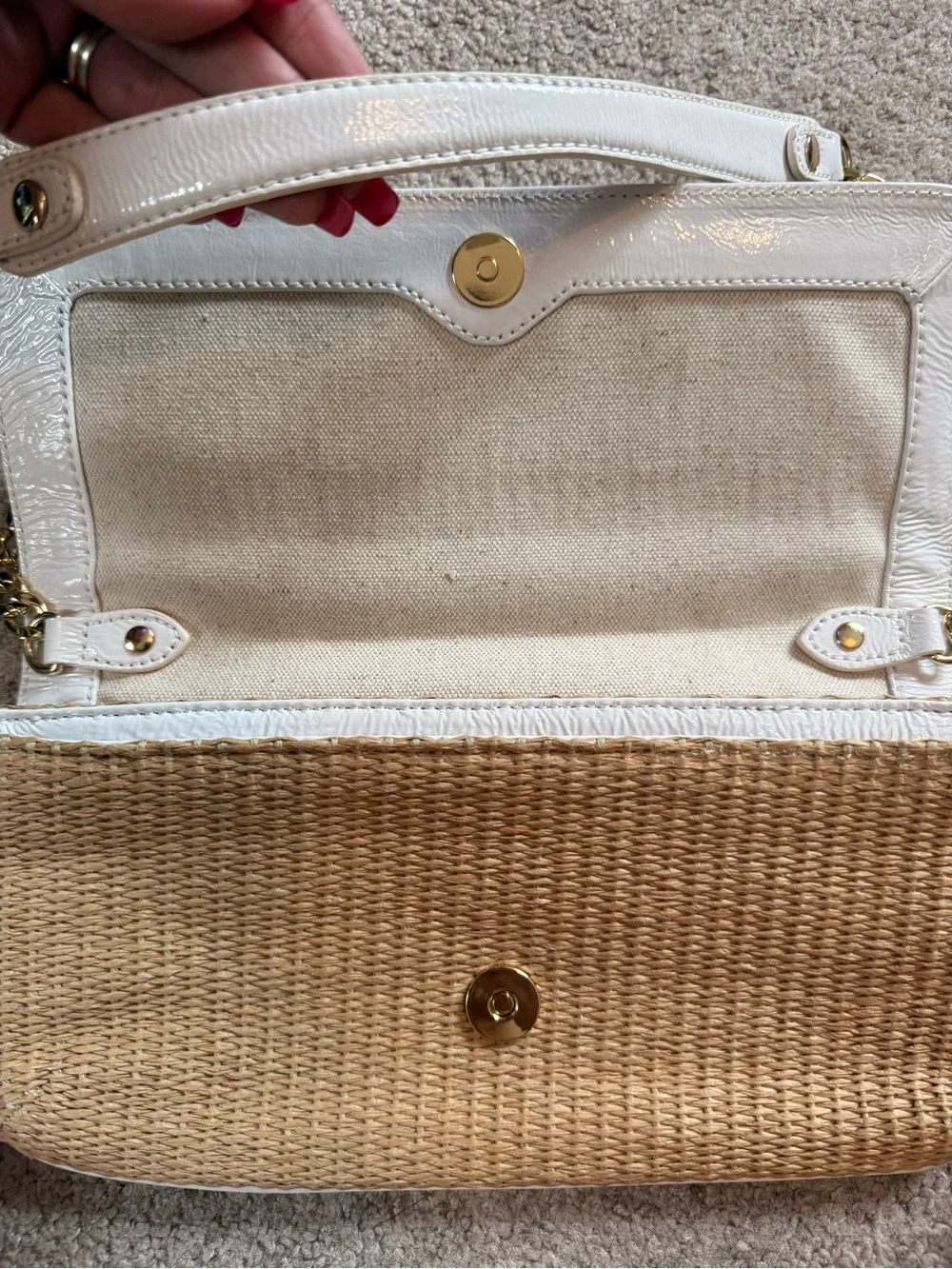 Michael Kors Natural Straw Shoulder Bag with White Trim & Gold Chain